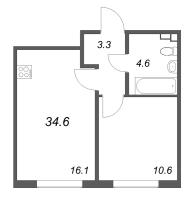 2 ккв (Евро) № 43 Корп.: 4 , Секция 2  в ЖК Пулково Лейк