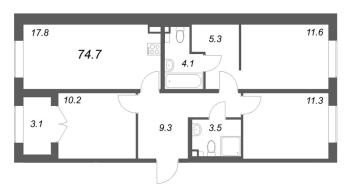 4 ккв (Евро) № 372 Корп.: 3 , Секция 12  в ЖК Пулково Лейк