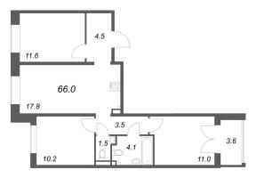 4 ккв (Евро) № 18 Корп.: 1 , Секция 1  в ЖК Пулково Лейк
