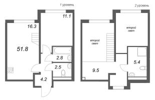 3 ккв (Евро) № 190 Корп.: 2 , Секция 4  в ЖК Пулково Лейк