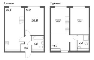 3 ккв (Евро) № 135 Корп.: 2 , Секция 3  в ЖК Пулково Лейк