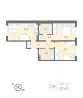 2 ккв № 296 Корп.: 2 , Секция 7  в ЖК Пулково Лейк