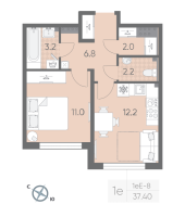 1 ккв № 361 Корп.: 2 , Секция 8  в ЖК Пулково Лейк