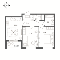 2 ккв № 114 Корп.: Б , Секция 6  в ЖК Пулковский дом