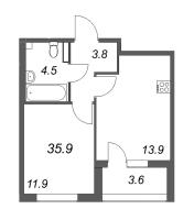 1 ккв № 213 Корп.: Б , Секция 9  в ЖК Пулковский дом