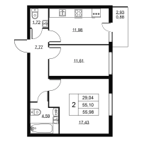 2 ккв № 275 Корп.: 1 , Секция 6  в ЖК Пулковское, 34