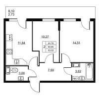 2 ккв № 247 Корп.: 1 , Секция 5  в ЖК Пулковское, 34