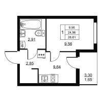 1 ккв № 302 Корп.: 1 , Секция 7  в ЖК Пулковское, 34