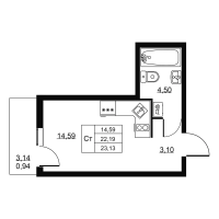 Студия № 4 Корп.: 1 , Секция 1  в ЖК Пулковское, 34