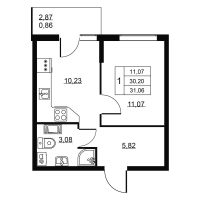 1 ккв № 64 Корп.: 1 , Секция 2  в ЖК Пулковское, 34