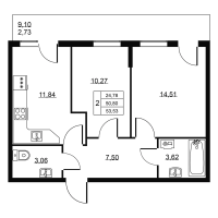 2 ккв № 227 Корп.: 1 , Секция 5  в ЖК Пулковское, 34