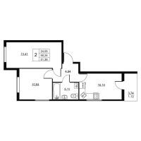 3 ккв (Евро) № 3 Корп.: 1 , Секция 1  в ЖК Пулковское, 34
