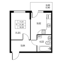 1 ккв № 57 Корп.: 1 , Секция 2  в ЖК Пулковское, 34
