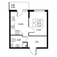 1 ккв № 56 Корп.: 1 , Секция 2  в ЖК Пулковское, 34