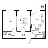 2 ккв № 272 Корп.: 1 , Секция 6  в ЖК Пулковское, 34