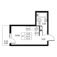 Студия № 34 Корп.: 1 , Секция 1  в ЖК Пулковское, 34
