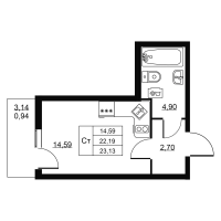 Студия № 304 Корп.: 1 , Секция 7  в ЖК Пулковское, 34