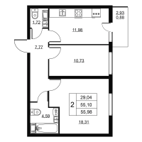 2 ккв № 281 Корп.: 1 , Секция 6  в ЖК Пулковское, 34