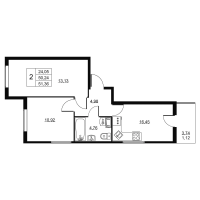 3 ккв (Евро) № 313 Корп.: 1 , Секция 7  в ЖК Пулковское, 34