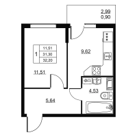 1 ккв № 65 Корп.: 1 , Секция 2  в ЖК Пулковское, 34