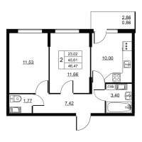 2 ккв № 278 Корп.: 1 , Секция 6  в ЖК Пулковское, 34