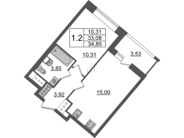 2 ккв (Евро) № 1061 Корп.: 4.2 , Секция 2.4  в ЖК Пульс Премьер