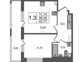 2 ккв (Евро) № 412 Корп.: 2 , Секция 1.5  в ЖК Пульс Премьер