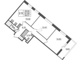 3 ккв (Евро) № 814 Корп.: 4.1 , Секция 2.3  в ЖК Пульс Премьер