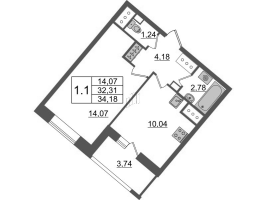 1 ккв № 1040 Корп.: 4.2 , Секция 2.4  в ЖК Pulse Premier