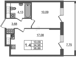2 ккв (Евро) № 892 Корп.: 3.2 , Секция 5  в ЖК Pulse Premier