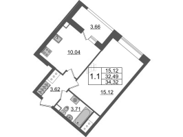 1 ккв № 924 Корп.: 4.2 , Секция 2.4  в ЖК Pulse Premier