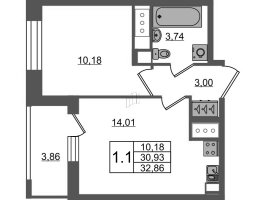 1 ккв № 570 Корп.: 3.1 , Секция 3.1  в ЖК Pulse Premier