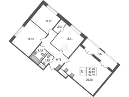 4 ккв (Евро) № 971 Корп.: 4.1 , Секция 2.5  в ЖК Pulse Premier