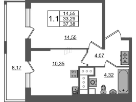 1 ккв № 485 Корп.: 3.1 , Секция 3.1  в ЖК Pulse Premier