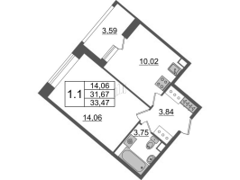 1 ккв № 668 Корп.: 4.1 , Секция 2.2  в ЖК Pulse Premier