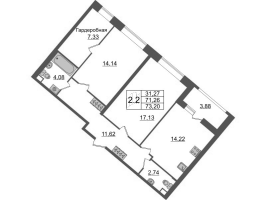 2 ккв № 1081 Корп.: 4.2 , Секция 2.5  в ЖК Pulse Premier