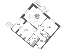 2 ккв № 1080 Корп.: 4.2 , Секция 2.5  в ЖК Pulse Premier