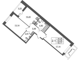 2 ккв № 489 Корп.: 4.1 , Секция 2.2  в ЖК Pulse Premier