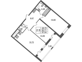 3 ккв (Евро) № 595 Корп.: 4.2 , Секция 2.2  в ЖК Pulse Premier