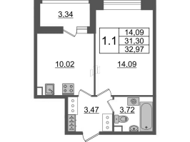 1 ккв № 695 Корп.: 4.1 , Секция 2.2  в ЖК Pulse Premier