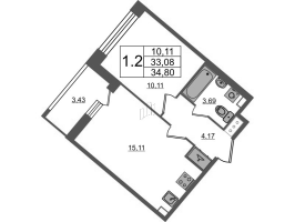 2 ккв (Евро) № 53 Корп.: 2 , Секция 1.1  в ЖК Pulse Premier