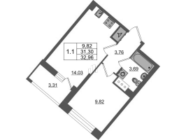 1 ккв № 1009 Корп.: 2 , Секция 2.5  в ЖК Pulse Premier