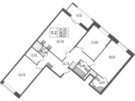 4 ккв (Евро) № 954 Корп.: 4.1 , Секция 2.4  в ЖК Pulse Premier