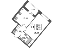 1 ккв № 1028 Корп.: 4.2 , Секция 2.4  в ЖК Pulse Premier