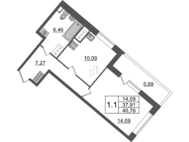 1 ккв № 799 Корп.: 4.2 , Секция 2.3  в ЖК Pulse Premier