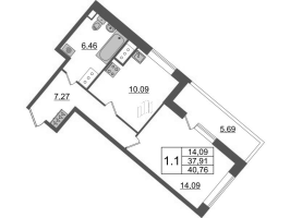 1 ккв № 823 Корп.: 4.2 , Секция 2.3  в ЖК Pulse Premier