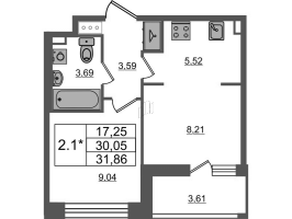 1 ккв № 418 Корп.: 2 , Секция 1.5  в ЖК Pulse Premier