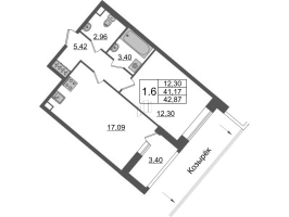 2 ккв (Евро) № 401 Корп.: 4.2 , Секция 2.1  в ЖК Pulse Premier