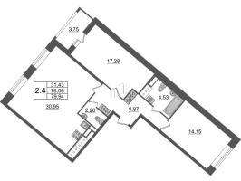 3 ккв (Евро) № 77 Корп.: 4.1 , Секция 1.1  в ЖК Pulse Premier