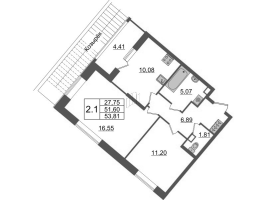 2 ккв № 1079 Корп.: 4.2 , Секция 2.5  в ЖК Pulse Premier